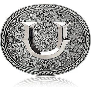 Women's U Western Cowgirl Initial Silver Large Letter Imported Belt Buckles